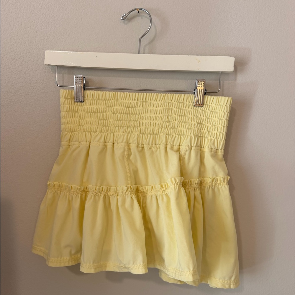 The O Boutique Pale Yellow Smocked Tiered Mini Skirt